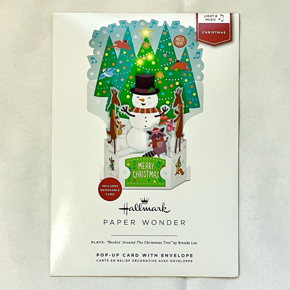 Hallmark Paper Wonder Christmas Snowman Pop-Up Card w/ Envelope, Light & Music